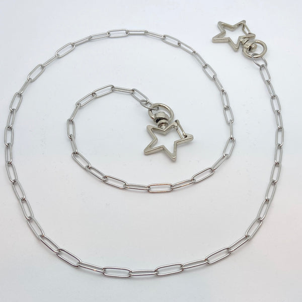 Silver Shorty Mask Chain w/ Star Clasp